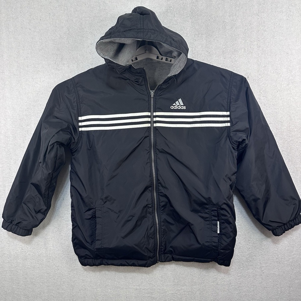Adidas Youth Reversible Black White Gray Coat Jacket Hooded Kids XL